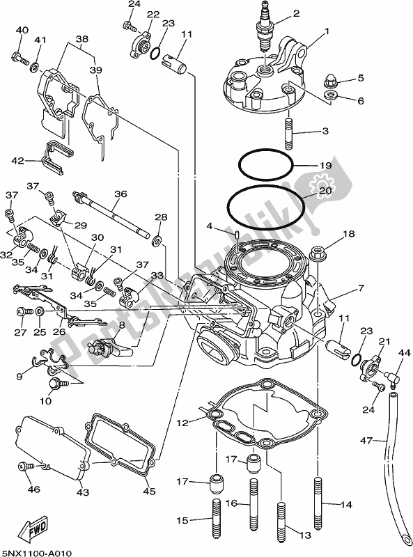 Alle onderdelen voor de Cilinderkop van de Yamaha YZ 250 2019