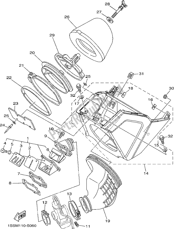 Alle onderdelen voor de Inname van de Yamaha YZ 250 2019