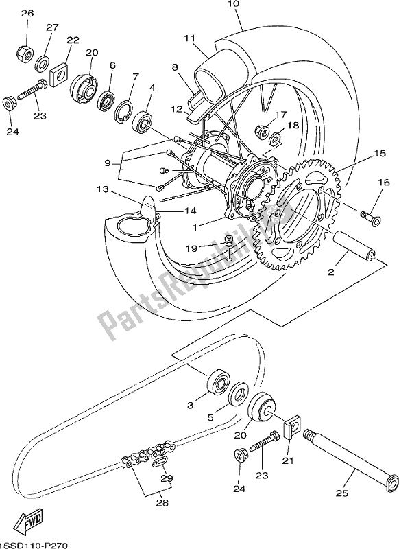 Alle onderdelen voor de Achterwiel van de Yamaha YZ 250 2019