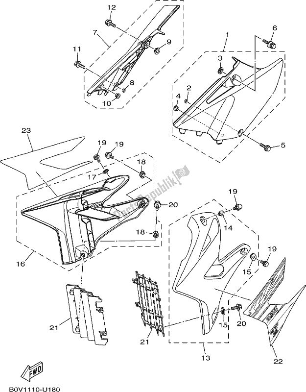 All parts for the Side Cover of the Yamaha YZ 250 2019