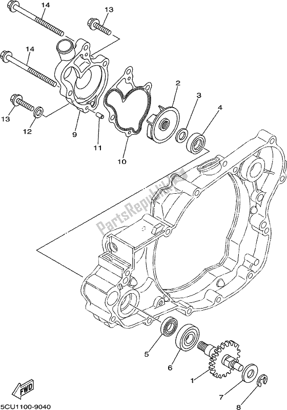 Alle onderdelen voor de Waterpomp van de Yamaha YZ 250 2019