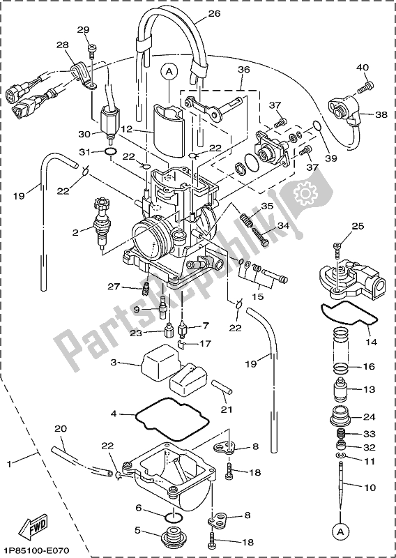 All parts for the Carburetor of the Yamaha YZ 250 2020