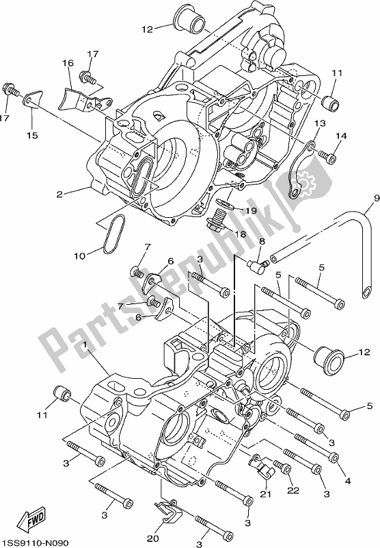 All parts for the Crankcase of the Yamaha YZ 250 2020