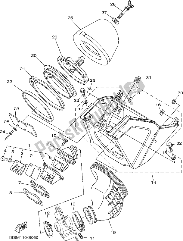 All parts for the Intake of the Yamaha YZ 250 2020