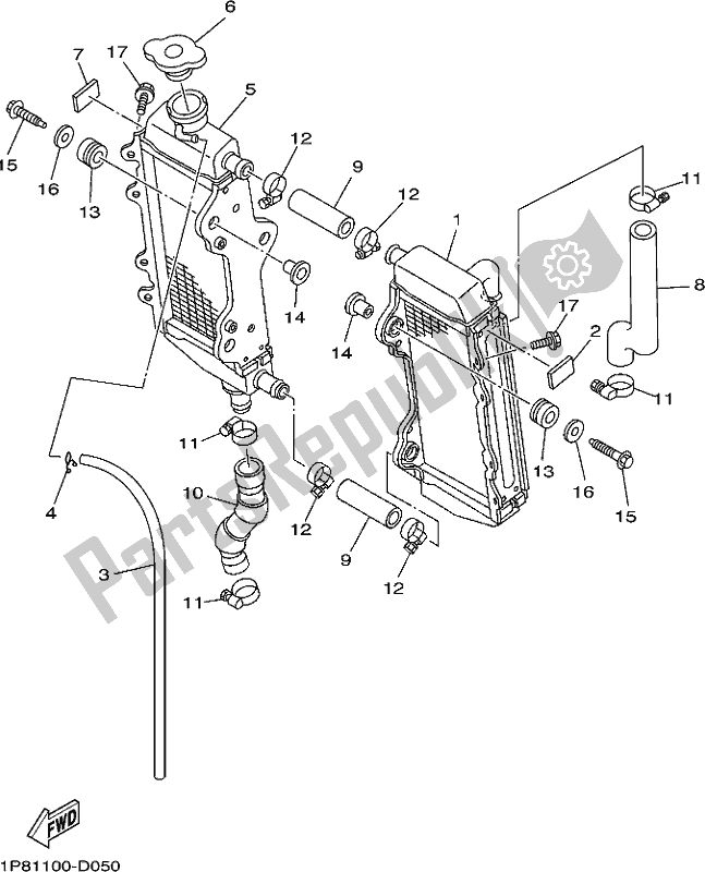 All parts for the Radiator & Hose of the Yamaha YZ 250 2020