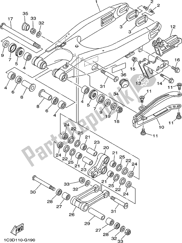 All parts for the Rear Arm of the Yamaha YZ 250 2020