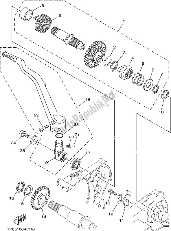 All parts for the Starter of the Yamaha YZ 250 2020