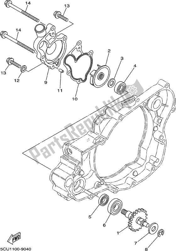 All parts for the Water Pump of the Yamaha YZ 250 2020