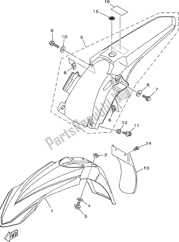 Tutte le parti per il Parafango del Yamaha YZ 250 2021