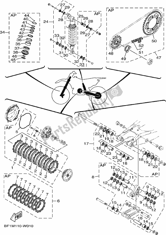 Alle onderdelen voor de Maintenance Parts Kit van de Yamaha YZ 250 2021