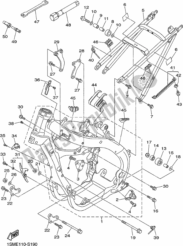 All parts for the Frame of the Yamaha YZ 250F 2018