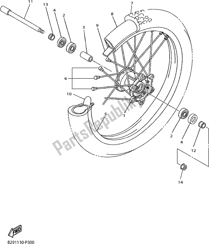 All parts for the Front Wheel of the Yamaha YZ 250F 2018