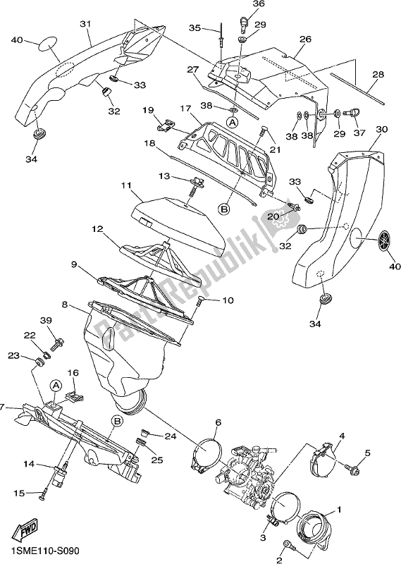 All parts for the Intake of the Yamaha YZ 250F 2018