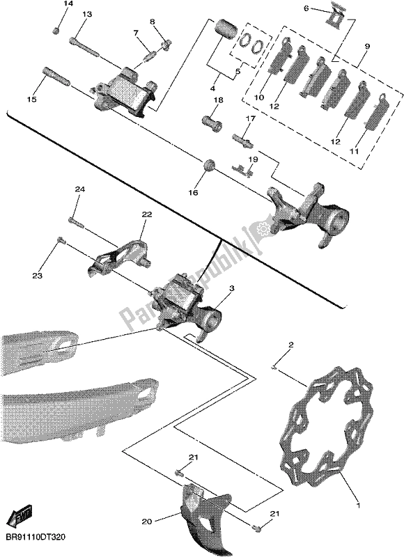 All parts for the Rear Brake Caliper of the Yamaha YZ 250F 2019