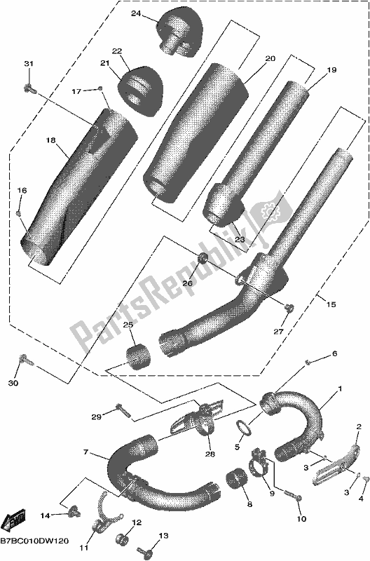All parts for the Exhaust of the Yamaha YZ 250F 2021