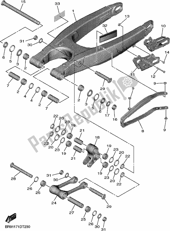 All parts for the Rear Arm of the Yamaha YZ 250F 2021