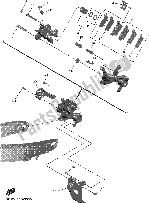 All parts for the Rear Brake Caliper of the Yamaha YZ 250F 2021