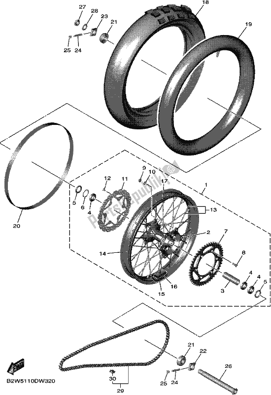 All parts for the Rear Wheel of the Yamaha YZ 250F 2021