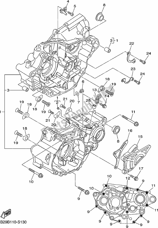 All parts for the Crankcase of the Yamaha YZ 250 FX 2018