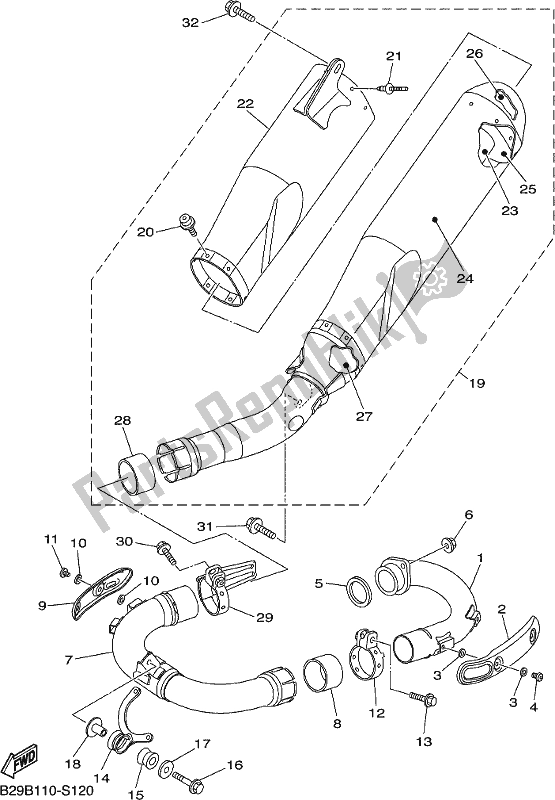 All parts for the Exhaust of the Yamaha YZ 250 FX 2018