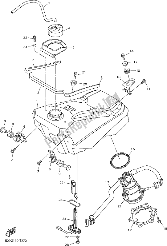 All parts for the Fuel Tank of the Yamaha YZ 250 FX 2018