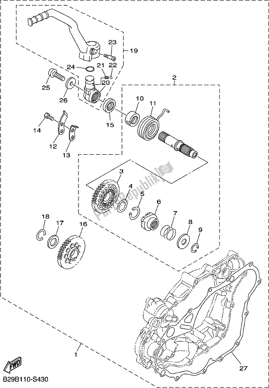 All parts for the Parts Option (kick Starter) of the Yamaha YZ 250 FX 2018