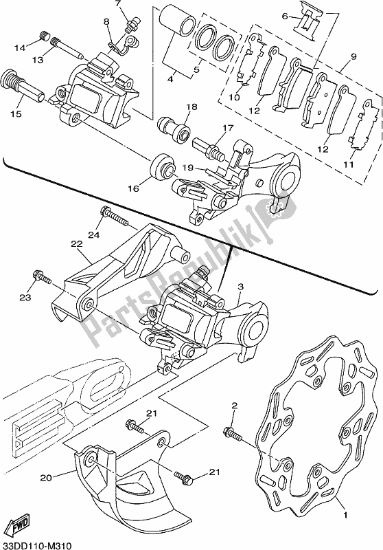 All parts for the Rear Brake Caliper of the Yamaha YZ 250 FX 2018