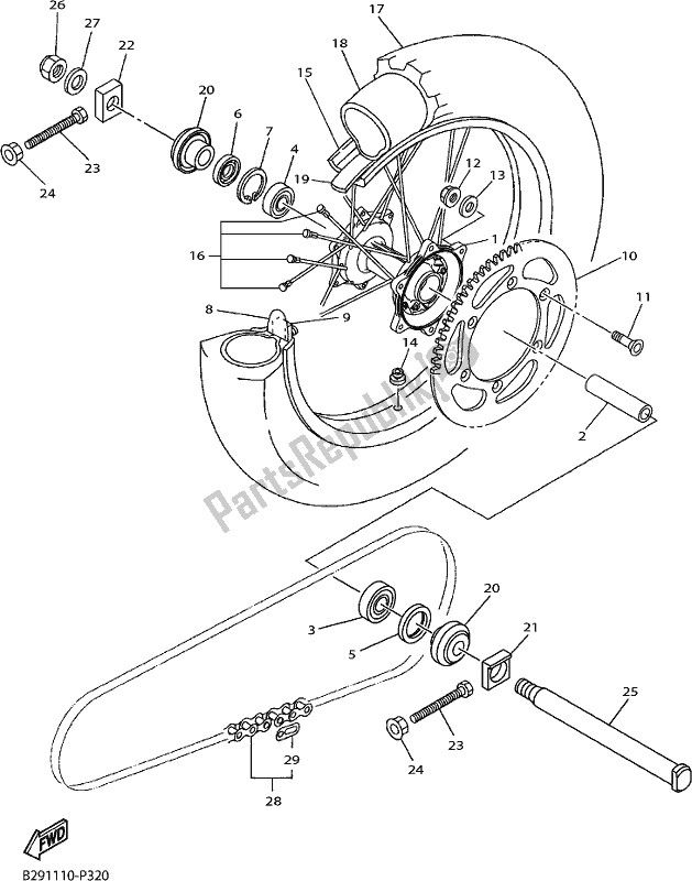 All parts for the Rear Wheel of the Yamaha YZ 250 FX 2018