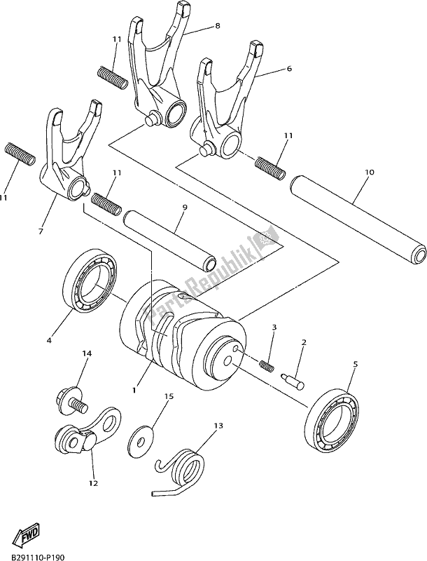 All parts for the Shift Cam & Fork of the Yamaha YZ 250 FX 2018