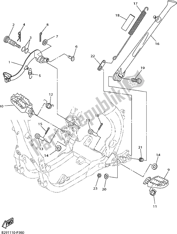 All parts for the Stand & Footrest of the Yamaha YZ 250 FX 2018