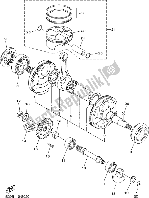 All parts for the Crankshaft & Piston of the Yamaha YZ 250 FX 2019