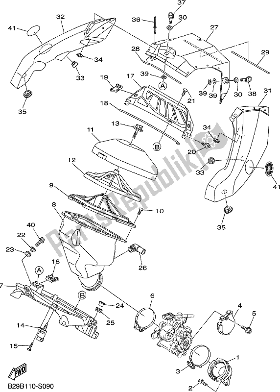 All parts for the Intake of the Yamaha YZ 250 FX 2019