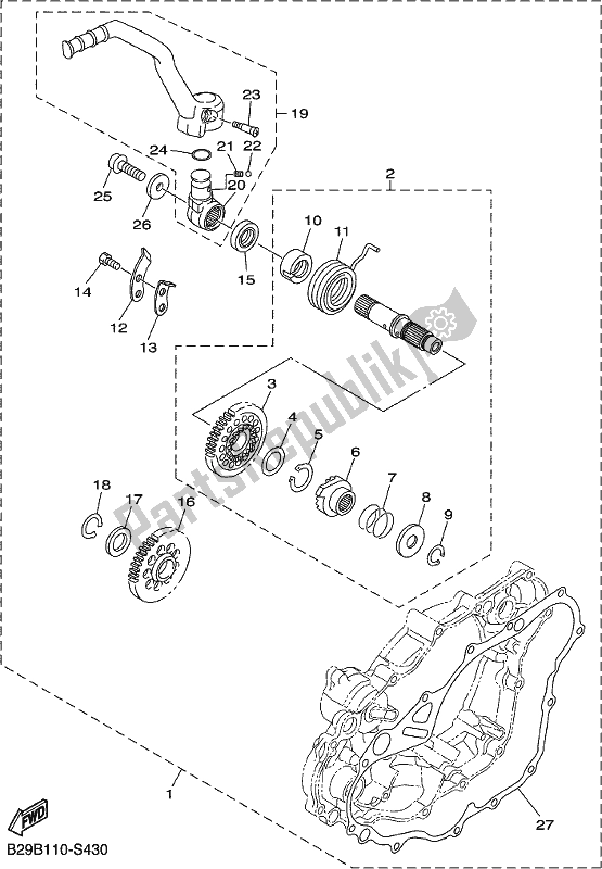 Alle onderdelen voor de Parts Option (kick Starter) van de Yamaha YZ 250 FX 2019