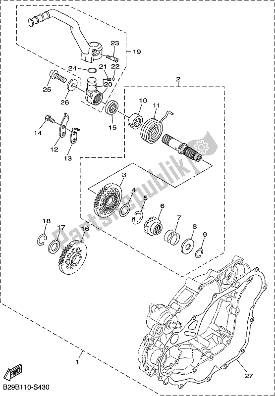 All parts for the Parts Option (kick Starter) of the Yamaha YZ 250 FX 2019