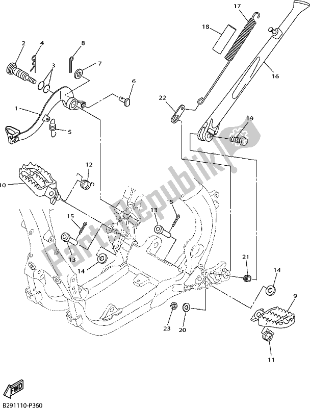 All parts for the Stand & Footrest of the Yamaha YZ 250 FX 2019