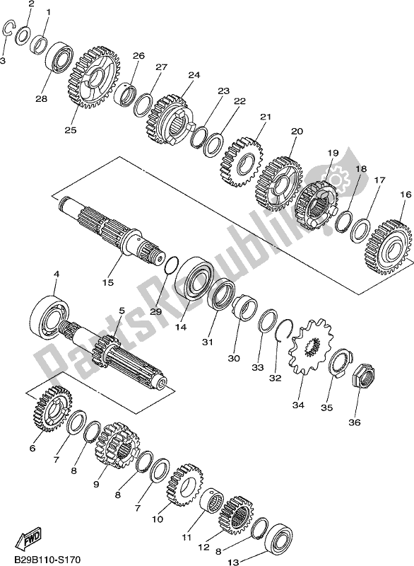 All parts for the Transmission of the Yamaha YZ 250 FX 2019