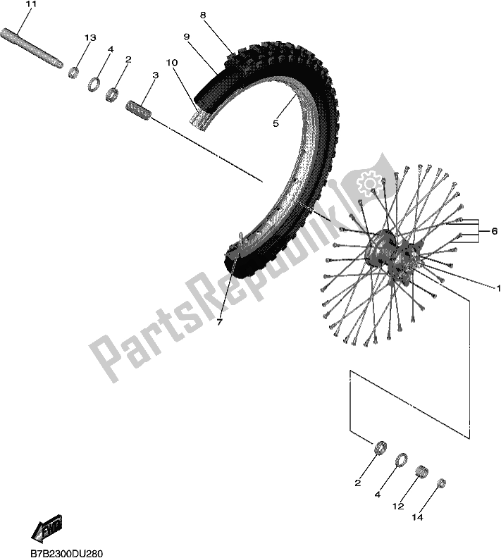 Todas as partes de Roda Da Frente do Yamaha YZ 250 FX 2020