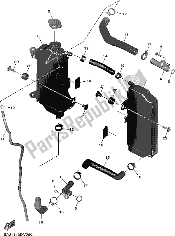 Todas as partes de Mangueira Do Radiador do Yamaha YZ 250 FX 2020