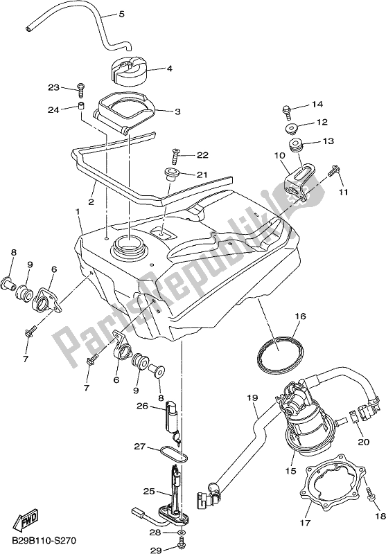 All parts for the Fuel Tank of the Yamaha YZ 250 FX 250F Cross Country 2017