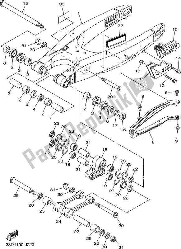 All parts for the Rear Arm of the Yamaha YZ 250 FX 250F Cross Country 2017