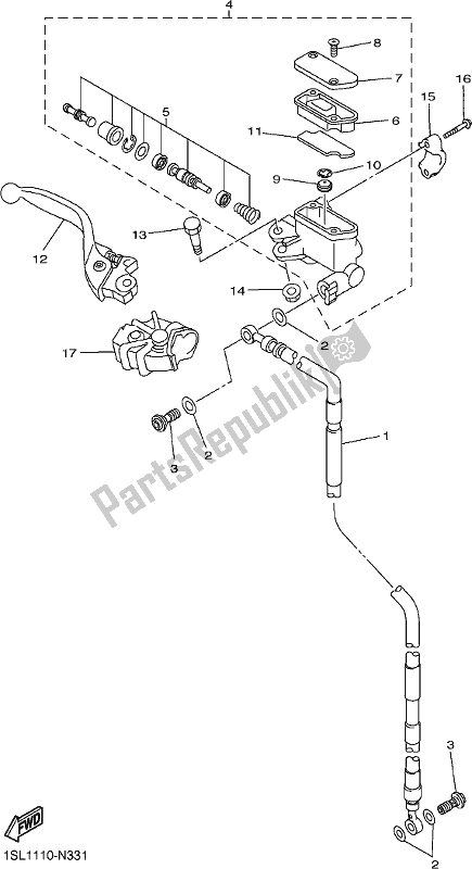 All parts for the Front Master Cylinder of the Yamaha YZ 250 FX 250F Cross Country 2018