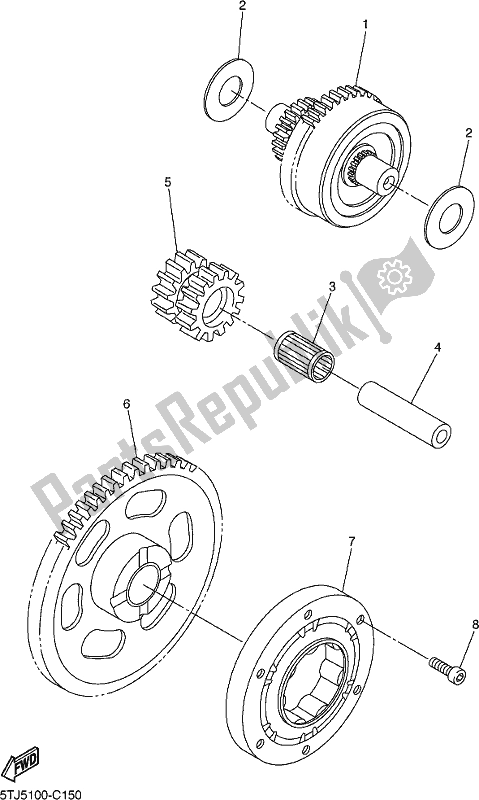 All parts for the Starter Clutch of the Yamaha YZ 250 FX 250F Cross Country 2018