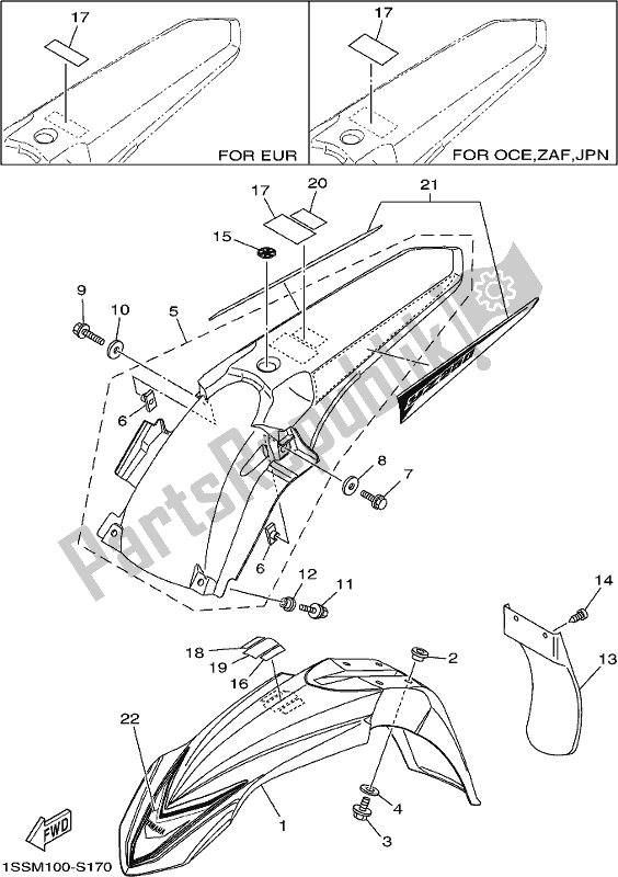 All parts for the Fender of the Yamaha YZ 250H 2017