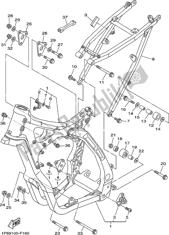 All parts for the Frame of the Yamaha YZ 250H 2017