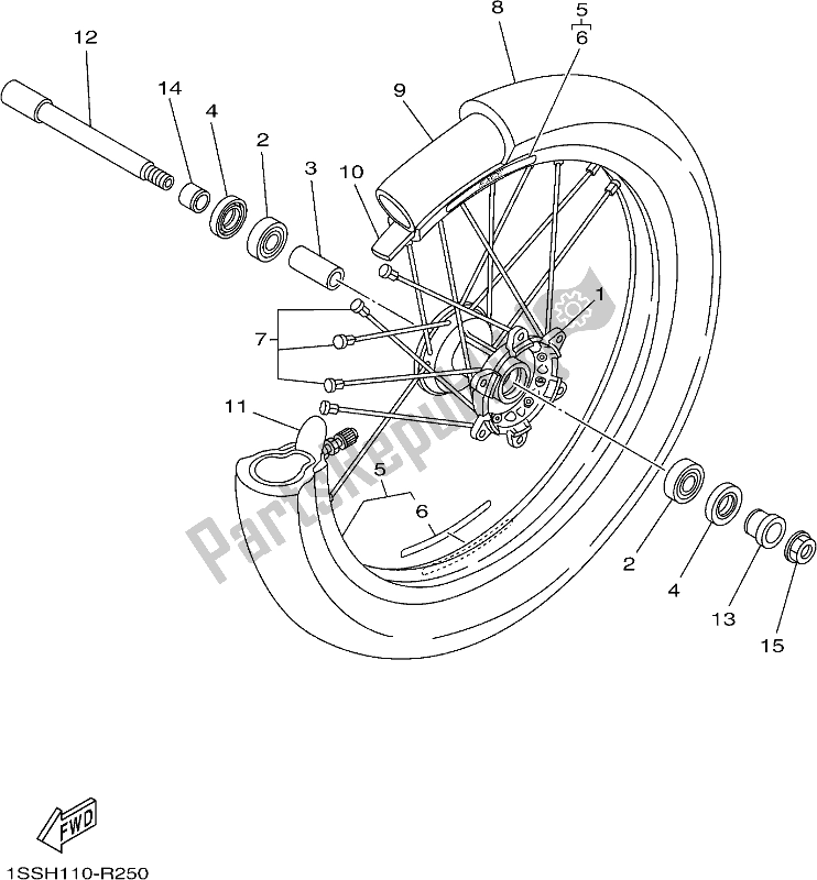 All parts for the Front Wheel of the Yamaha YZ 250H 2017