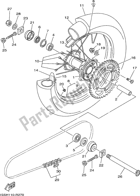 Todas as partes de Roda Traseira do Yamaha YZ 250H 2017