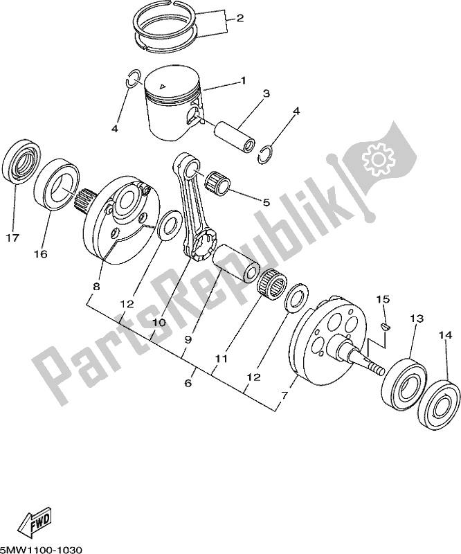 All parts for the Crankshaft & Piston of the Yamaha YZ 250H 250 2017