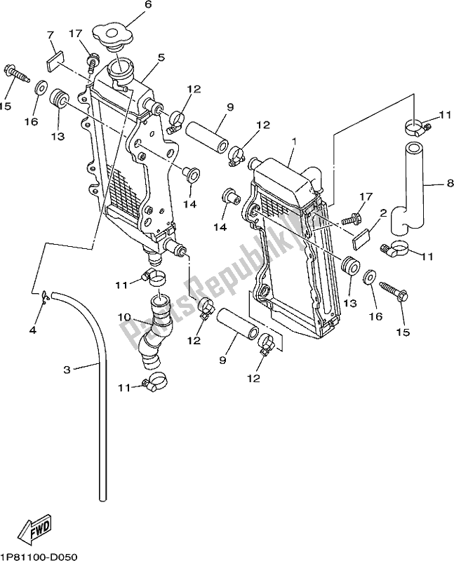 All parts for the Radiator & Hose of the Yamaha YZ 250H 250 2017