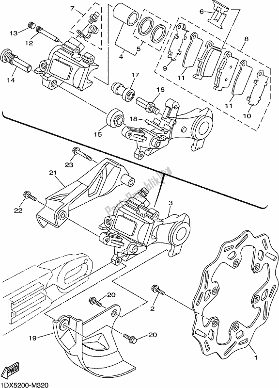 All parts for the Rear Brake Caliper of the Yamaha YZ 250H 250 2017