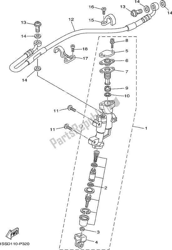 All parts for the Rear Master Cylinder of the Yamaha YZ 250H 250 2017